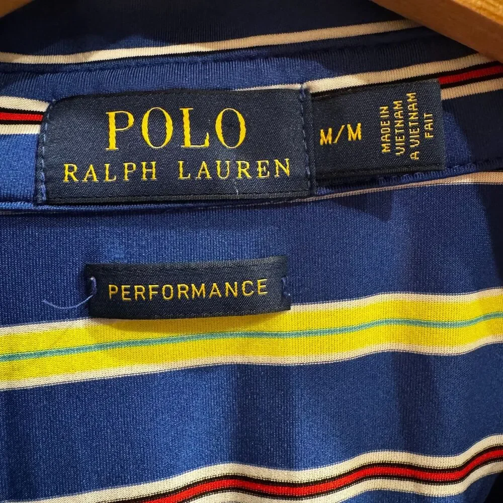 Polo Ralph Lauren Men's Performance Blue Striped Golf Stretch Polo Shirt Medium